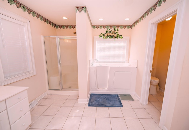 1 Carnoustie Ct, Campobello, SC 29322 - bathroom with a shower stall, a bath, tile patterned flooring, and vanity