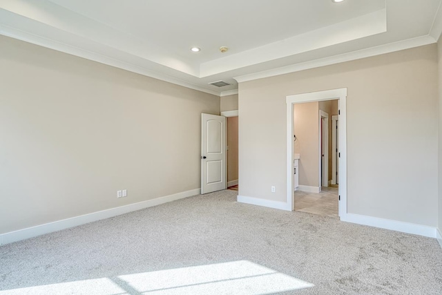 155 Chestnut Dr, Woodruff, SC 29388 - unfurnished bedroom featuring a raised ceiling, light colored carpet, ornamental molding, and recessed lighting