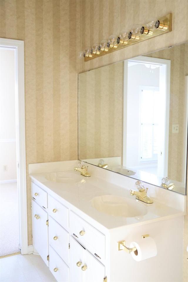 101 Sheraton Loop, Gaffney, SC 29341 - full bathroom with double vanity, wallpapered walls, and tile patterned flooring