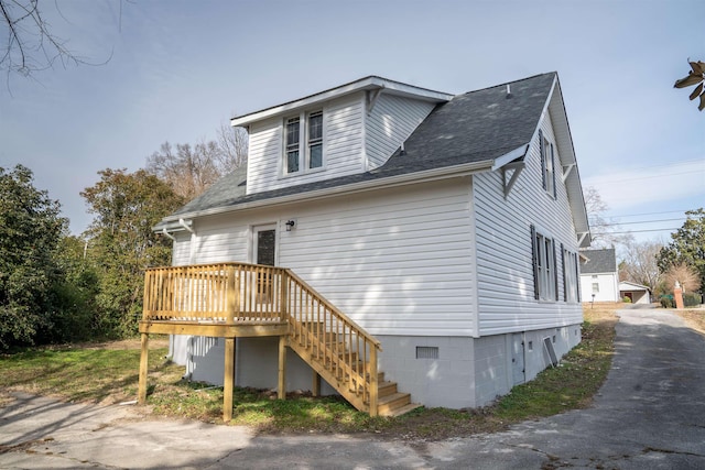 708 E Main St, Union, SC 29379 - back of property with a deck, roof with shingles, and stairs