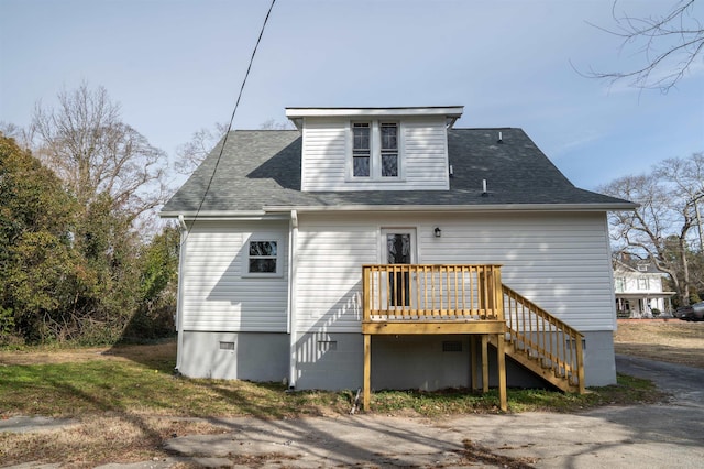 708 E Main St, Union, SC 29379 - back of house with a deck, a shingled roof, and stairway