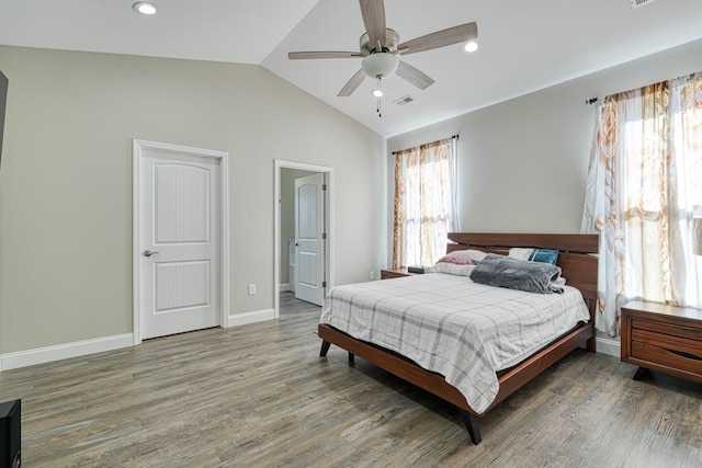 139 Floyd Meadow Dr, Inman, SC 29349 - bedroom featuring vaulted ceiling, wood finished floors, recessed lighting, a ceiling fan, and ensuite bathroom