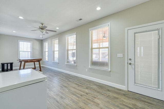 139 Floyd Meadow Dr, Inman, SC 29349 - unfurnished dining area featuring a ceiling fan, light wood-style floors, and recessed lighting
