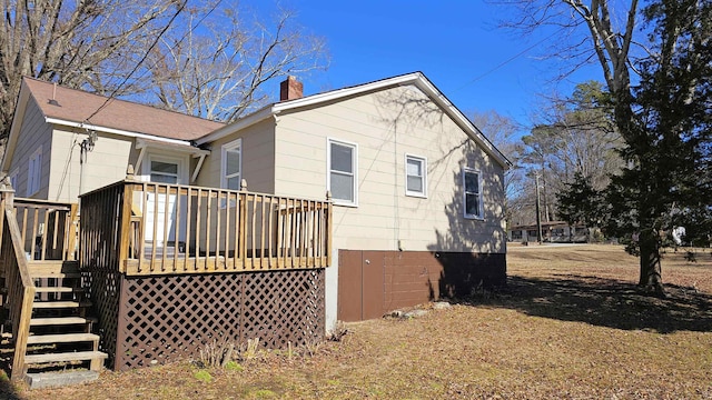 210 James St, Union, SC 29379 - rear view of property with a chimney, stairs, crawl space, and a deck