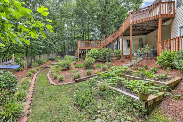 626 S Sweetwater Hills Dr, Moore, SC 29369 - view of yard featuring stairway, a vegetable garden, and a wooden deck