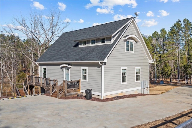 3664 River Rd, Union, SC 29379 - rear view of house with a shingled roof, a deck, and stairs