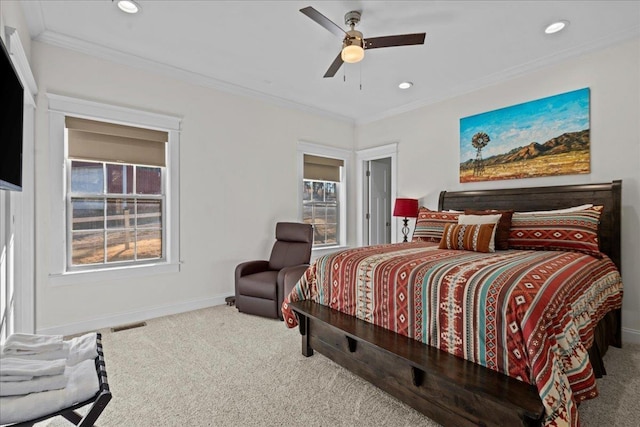 3664 River Rd, Union, SC 29379 - bedroom with carpet floors, crown molding, recessed lighting, and ceiling fan