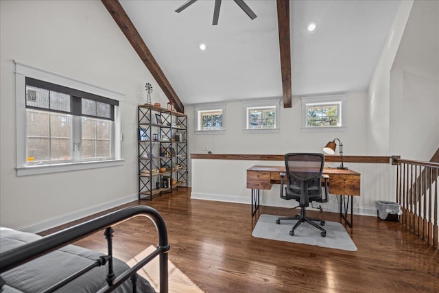 3664 River Rd, Union, SC 29379 - office area with wood finished floors, a ceiling fan, and recessed lighting