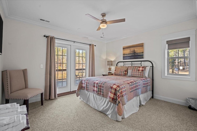 3664 River Rd, Union, SC 29379 - carpeted bedroom featuring access to outside, multiple windows, crown molding, and a ceiling fan