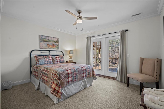 3664 River Rd, Union, SC 29379 - bedroom with access to exterior, crown molding, light carpet, and ceiling fan