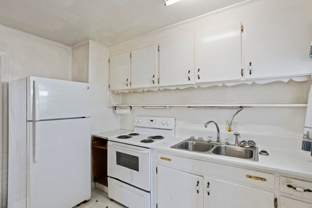 371 Tucapau Rd, Wellford, SC 29385 - kitchen with white appliances, white cabinetry, light countertops, and open shelves
