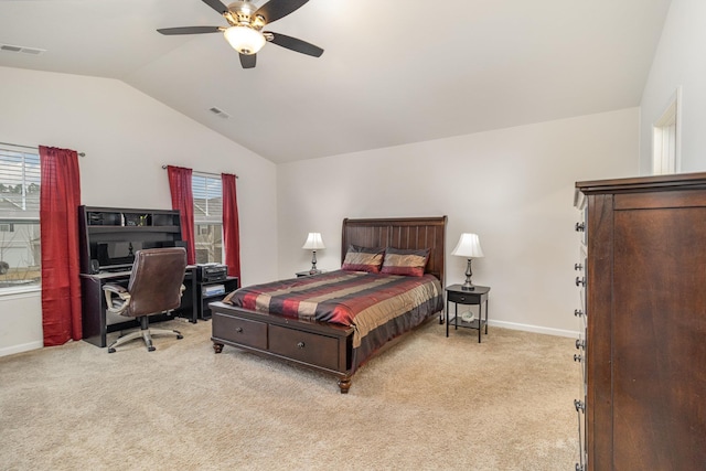3812 Sapling Ln, Moore, SC 29369 - bedroom with lofted ceiling, light carpet, a desk, and ceiling fan