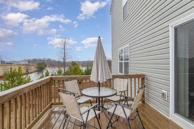 3812 Sapling Ln, Moore, SC 29369 - wooden deck featuring a water view and outdoor dining space