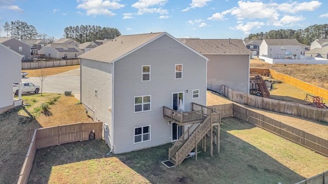 3812 Sapling Ln, Moore, SC 29369 - rear view of house featuring a wooden deck, a residential view, stairs, and a fenced backyard