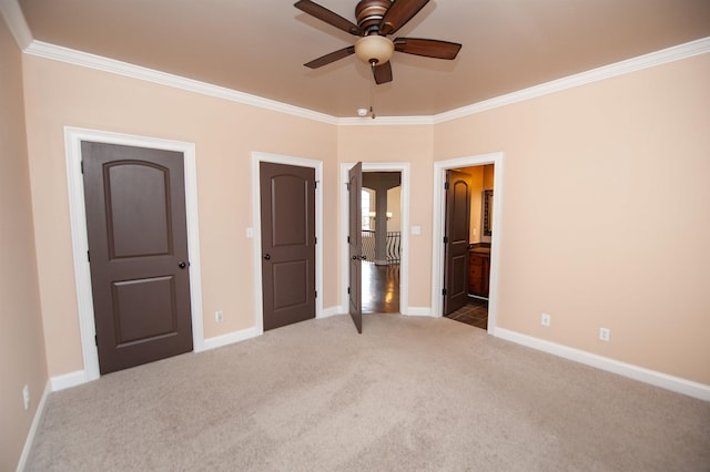 311 Burro Ct, Boiling Springs, SC 29316 - unfurnished bedroom featuring crown molding, carpet flooring, ensuite bathroom, and ceiling fan