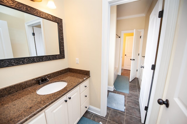 311 Burro Ct, Boiling Springs, SC 29316 - bathroom featuring vanity, ornamental molding, and tile patterned flooring