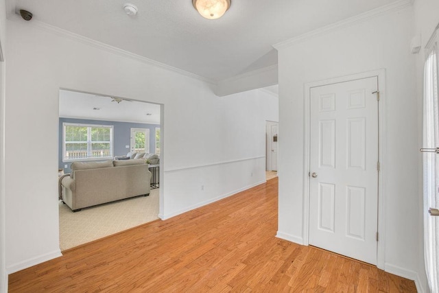 106 Brandi Starr Ct, Greer, SC 29651 - empty room with ornamental molding, light wood finished floors, a smoke detector, and vaulted ceiling