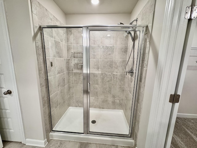 637 Grays Creek Rd, Spartanburg, SC 29303 - bathroom with a stall shower and baseboards