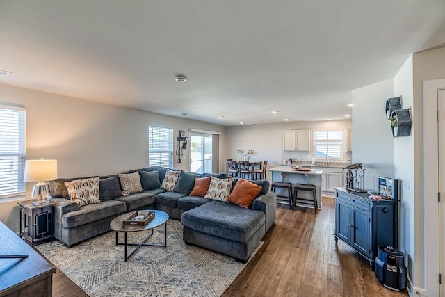 2086 Wexley Dr, Boiling Springs, SC 29316 - living room with dark wood-style flooring and recessed lighting