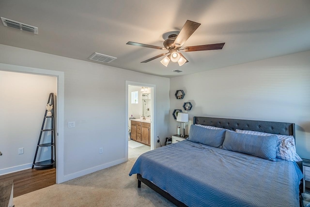 2086 Wexley Dr, Boiling Springs, SC 29316 - bedroom with a ceiling fan, light carpet, and connected bathroom