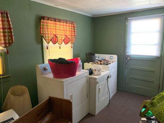 311 Arthur Blvd, Union, SC 29379 - washroom featuring washing machine and dryer, carpet flooring, and crown molding