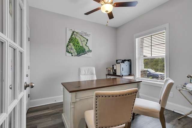 1034 Silverbend Trl, Duncan, SC 29334 - office area with a ceiling fan and dark wood finished floors