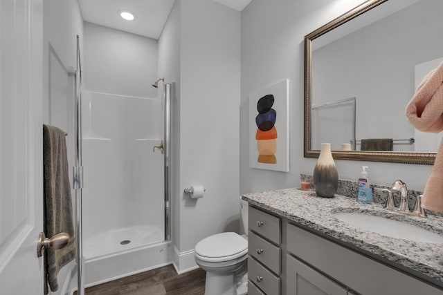 1034 Silverbend Trl, Duncan, SC 29334 - bathroom featuring vanity, wood finished floors, and a stall shower