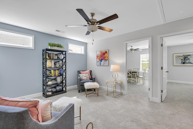 1034 Silverbend Trl, Duncan, SC 29334 - living area featuring attic access, ceiling fan, and healthy amount of natural light