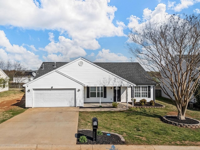 461 Candleglow Dr, Boiling Springs, SC 29316 - view of front of property featuring driveway, an attached garage, a front lawn, a shingled roof, and covered porch