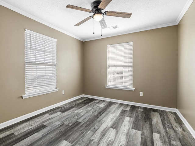 461 Candleglow Dr, Boiling Springs, SC 29316 - spare room featuring crown molding, dark wood-style floors, a ceiling fan, and a textured ceiling