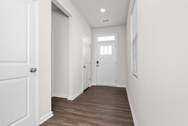 305 Novelty Dr, Greer, SC 29651 - doorway with dark wood-type flooring and recessed lighting