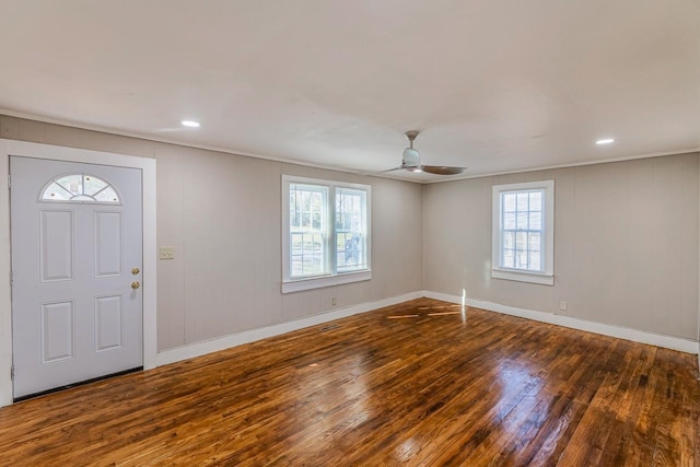 107 Ravenscroft St, Union, SC 29379 - foyer entrance with wood-type flooring, ceiling fan, crown molding, and recessed lighting