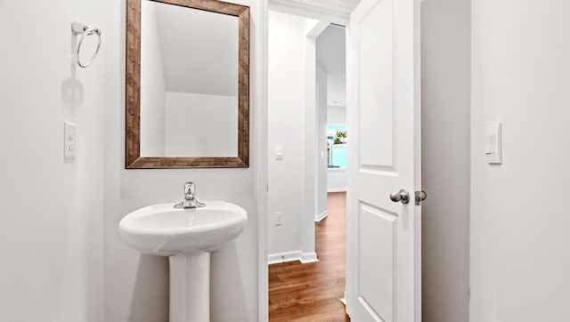 110 Sunriff Ct, Greer, SC 29651 - bathroom with baseboards and wood finished floors
