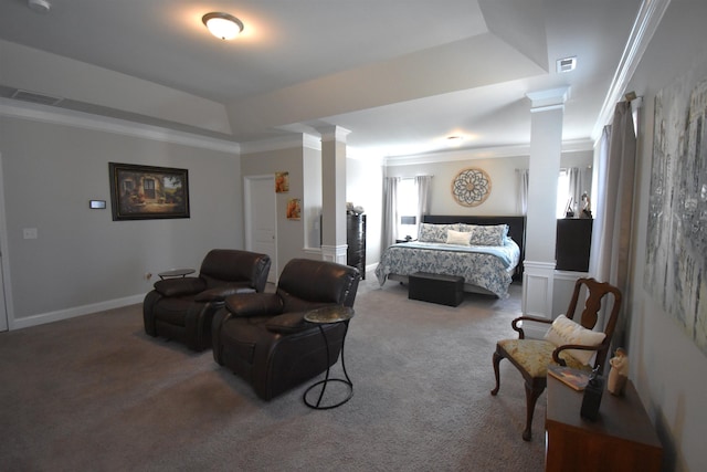 190 Colfax Dr, Boiling Springs, SC 29316 - carpeted bedroom with decorative columns, ornamental molding, and a raised ceiling