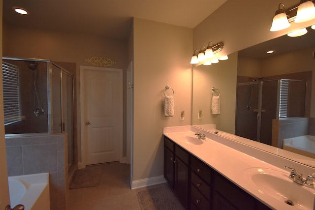 190 Colfax Dr, Boiling Springs, SC 29316 - bathroom featuring double vanity, a bath, a shower stall, and tile patterned flooring