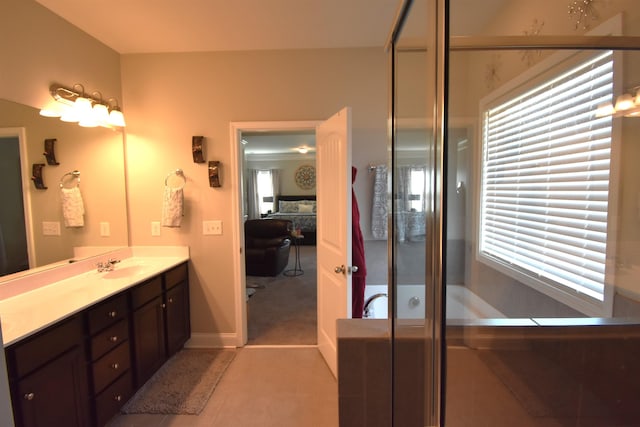 190 Colfax Dr, Boiling Springs, SC 29316 - bathroom with vanity, a bath, tile patterned floors, ensuite bath, and a shower with door