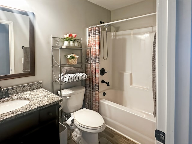 739 Shelburne Ln, Lyman, SC 29365 - bathroom featuring vanity, shower / tub combo, and wood finished floors