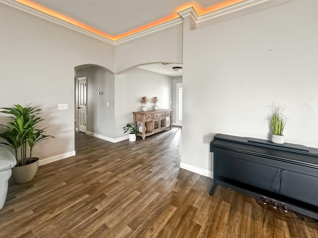 739 Shelburne Ln, Lyman, SC 29365 - hall with arched walkways, wood finished floors, ornamental molding, and a high ceiling
