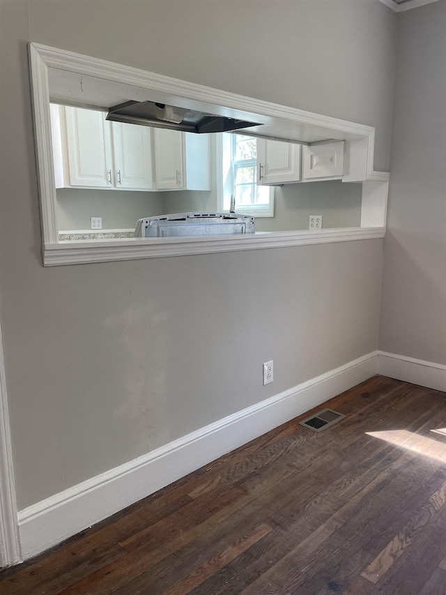 126 White Oak Rd, Spartanburg, SC 29301 - kitchen with dark wood-type flooring, white cabinetry, and extractor fan