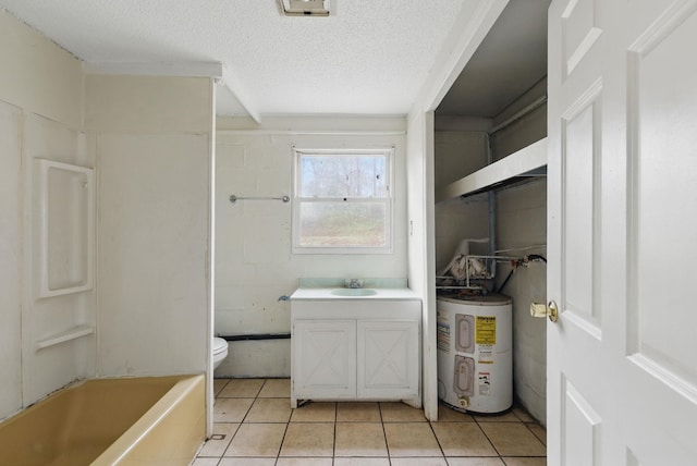 207 Streamside Dr, Chesnee, SC 29323 - full bathroom featuring electric water heater, tile patterned floors, vanity, a textured ceiling, and bathtub / shower combination