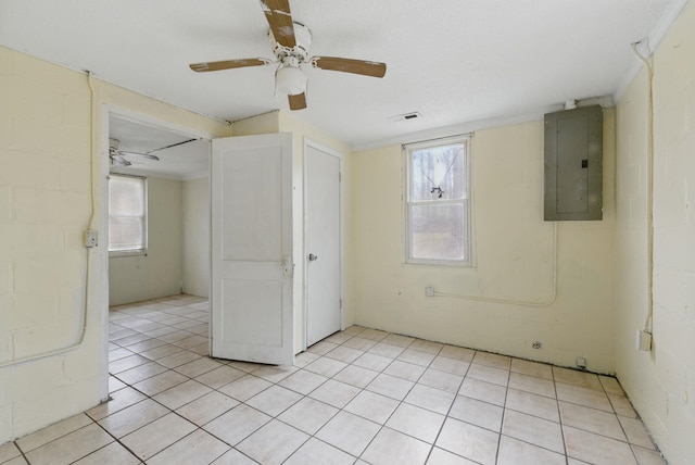 207 Streamside Dr, Chesnee, SC 29323 - empty room featuring electric panel, ceiling fan, and light tile patterned floors