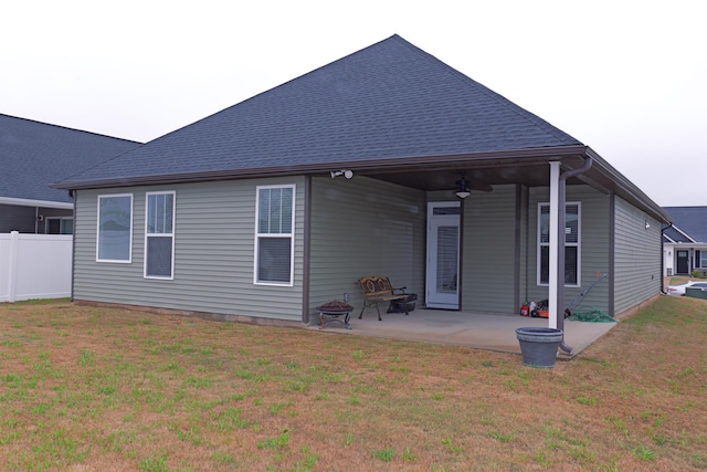 2054 Lachaise Ln, Moore, SC 29369 - rear view of house featuring a ceiling fan, a patio area, and roof with shingles