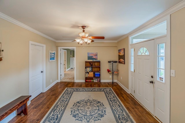 423 Coggins Shore Rd, Inman, SC 29349 - foyer entrance featuring wood finished floors, ornamental molding, and ceiling fan