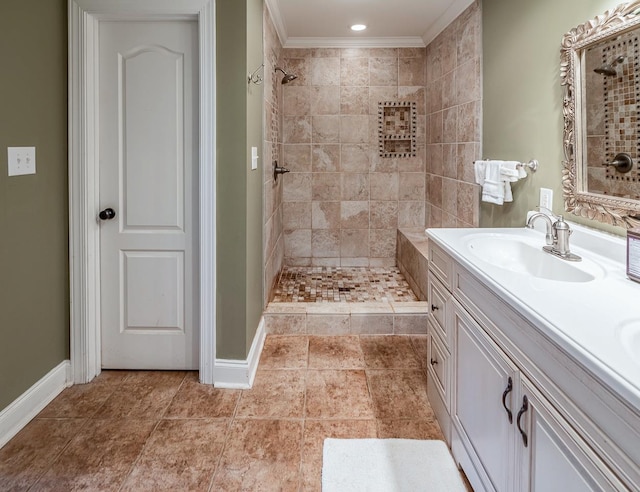 423 Coggins Shore Rd, Inman, SC 29349 - full bath with a tile shower, vanity, and crown molding