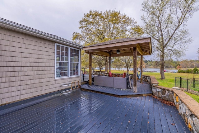 423 Coggins Shore Rd, Inman, SC 29349 - wooden terrace featuring a gazebo, a yard, and a water view