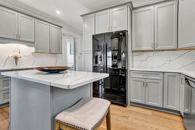 10 Torrey Pines Ct, Spartanburg, SC 29306 - kitchen with black fridge, gray cabinetry, dishwasher, tasteful backsplash, and recessed lighting