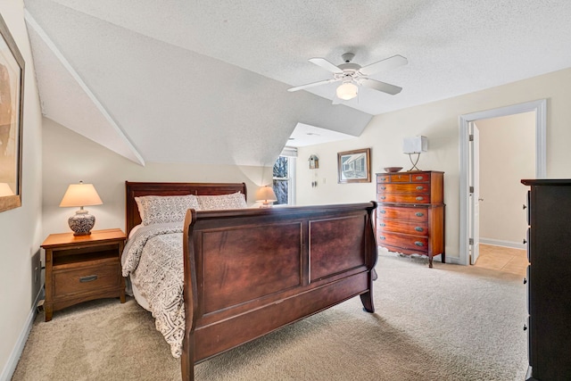 10 Torrey Pines Ct, Spartanburg, SC 29306 - bedroom featuring light colored carpet, vaulted ceiling, a textured ceiling, and ceiling fan