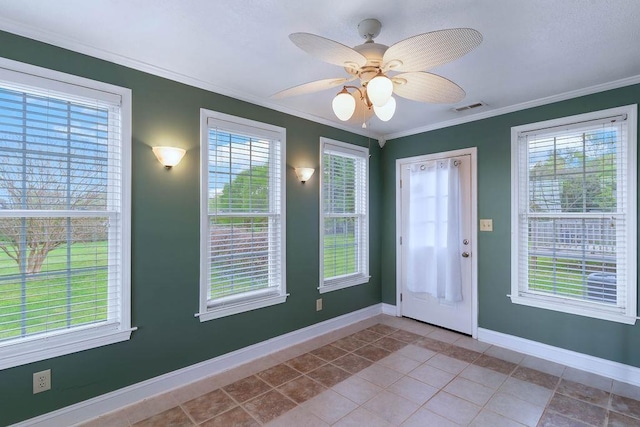 1620 Rainbow Lake Rd, Inman, SC 29349 - entryway with tile patterned floors, a ceiling fan, and ornamental molding