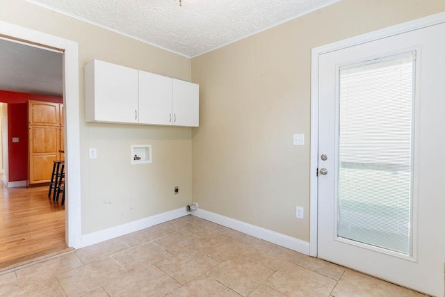 1620 Rainbow Lake Rd, Inman, SC 29349 - laundry room featuring washer hookup, electric dryer hookup, crown molding, cabinet space, and a textured ceiling