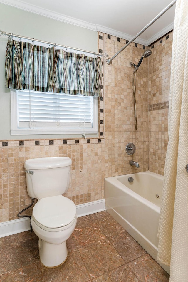 1620 Rainbow Lake Rd, Inman, SC 29349 - full bath featuring ornamental molding, shower / bath combo, and tile walls